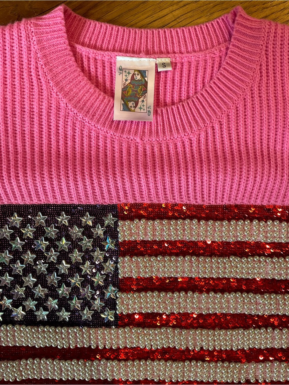 QUEEN OF SPARKLES Pink American Flag Sweater Vest - Picture 6 of 6
